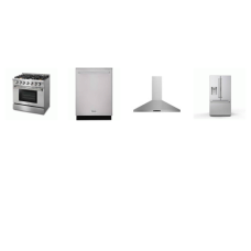 Thor Kitchen 4 Stainless : 36 Inch Gas Range 6 Burners Convection Oven, Pyramid Shape Range Hood 550CFM, Dishwasher 46DBA , 28.9CF French Door Refrigerator EXT WD