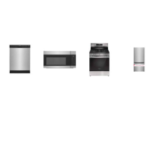 Frigidaire 4 Stainless Steel PKG : 5brs Gas range Oven, 1.7 OTR MW, 54 dBA Dishwasher, Gallery 30 Inch Freestanding Bottom Freezer Refrigerator Ice Maker Internal Water Dispenser 