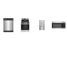 Frigidaire 4 Stainless : 5 Burner Gas Range Oven, 1.7CF OTR MW, 24 inch Dishwasher, 28.8 Cu. Ft. French Door Refrigerator Water Filter Internal Water Dispenser Ice Maker