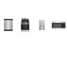 Frigidaire 4 Stainless : 5 Burner Gas Range Oven, 1.7CF OTR MW, 55 dBA ENERGY STAR Dishwasher, 28.8 Cu. Ft. French Door Refrigerator Water Filter Internal Water Dispenser Ice Maker