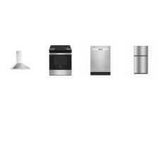 Whirlpool 4 Stainless : Slide In Gas Range Oven Self Clean, Chimney Wall Mount Range Hood 400 CFM, 55 dBA Dishwasher, 18.2 cu. ft. Top-Freezer Refrigerator