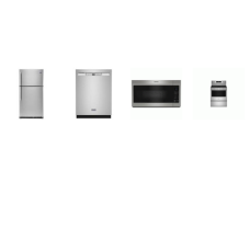 Maytag 4 FINGERPRINT RESISTANT STAINLESS : Smooth Top Electric Range Convection Oven Air Fry,, 1.7 cu. ft. Over-the-Range Microwave , Dishwasher 50 dBA STAINLESS INTERIOR, 33 Inch 21.2 cu. ft. Top-Freezer Refrigerator W/ICE MAKER