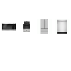 4 STAINLESS : Sharp 36 Inch French 4-Door Counter Depth Refrigerator W/Ice Maker, 52dB Dishwasher And Amana Gas Range Oven, OTR MW