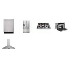 Thor Kitchen 5 Stainless : 30 Inch Built-In Microwave Speed Oven Air Fry, 36 Inch Gas Cooktop 6 Sealed Burners, 36 Inch Wall Mount Pyramid Range Hood, Dishwasher 46 dB, Counter Depth French Door Refrigerator With Ice and Water Dispenser