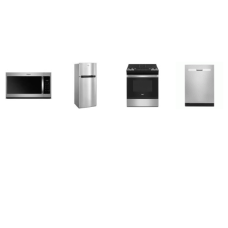 Whirlpool 4 Stainless PKG : Slide In Gas Range Oven, 1.7cf OTR MW, 28" FRIDGE, 3rd Rack 51 dBA Dishwasher