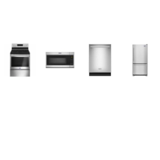 Maytag 4 STAINLESS : SmoothTop range SelfClean Oven, 1.7cf OTR MW, 51db DW, 30" Bottom-Freezer Refrigerator Ice Maker