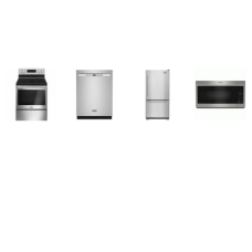 Maytag 4 STAINLESS : SmoothTop range SelfClean Oven, 1.7cf OTR MW, 50db DW, 30" Bottom-Freezer Refrigerator Ice Maker