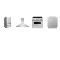 ZLINE 4 STAINLESS PKG : COUNTER DEPTH FRENCH 4DR REF WD, 36 Inch Induction Range Oven, 36 Inch Wall Mount Range Hood, 52DB DW