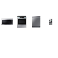 Samsung 4 STAINLESS : Slide-In Electric Range True Convection Oven Air Fry, Convection OTR MW, 3rd Rack 39 dBA Dishwasher, French Door Refrigerator Family Hub External Water/Ice Dispenser 