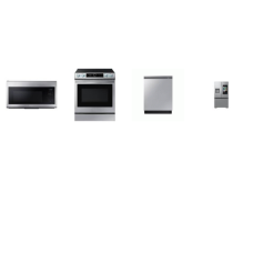 Samsung 4 STAINLESS : Slide-In Electric Range True Convection Oven Air Fry, Over-The-Range Convection Microwave, 42 dBA Dishwasher, 30 cu. ft. French Door Refrigerator Family Hub External WD