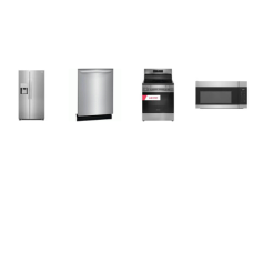 Frigidaire 4 Stainless : ELECTRIC RANGE Convection Air Fry Self Clean OVEN, OTR MW, 52dBA DW, 26CF Side by Side Refrigerator External Water/Ice Dispenser