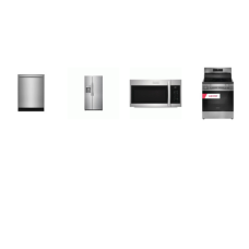 Frigidaire 4 Stainless : ELECTRIC RANGE Convection Air Fry Self Clean OVEN, 400CFM 1.9CF OTR MW, 52dBA DW, 26CF Side by Side Refrigerator External Water/Ice Dispenser