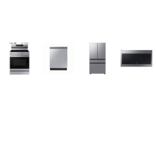 SAMSUNG 4 STAINLESS : COVENCTION RANGE SMOOTHTOP RANGE, 2.1CF OTR MW, 42 dBA DW, Counter-Depth French 4-Door Refrigerator Beverage Center ICE MAKER