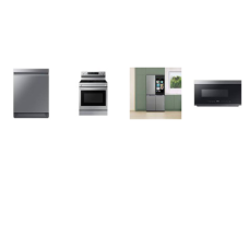 Samsung 4 STAINLESS : Smart Range Convection Oven Air Fry Griddle, 2.1CF OTR MW Enamel Interior, 39 dBA Dishwasher, 36 Inch Counter Depth Smart 4-Door Flex French Door Refrigerator AI Family Hub