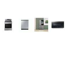 Samsung 4 STAINLESS : Smart Range Convection Oven Air Fry Griddle, 2.1CF OTR MW Enamel Interior, StormWash+ 42dBA Dishwasher, 36 Inch Counter Depth Smart 4-Door Flex French Door Refrigerator AI Family Hub