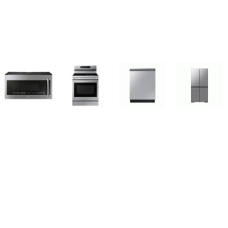 Samsung 4 STAINLESS : Smart Range Convection Oven Air Fry Griddle, 2.1CF OTR MW PowerGrill 400CFM, StormWash+ 42dBA Dishwasher, Counter Depth AI Flex French 4-Door Refrigerator AutoFill Water Pitcher Dual Sphere Ice Maker