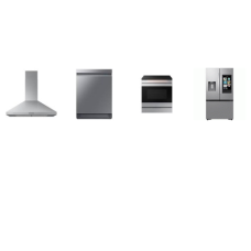 Samsung 4 STAINLESS : Slide-In Induction Range Oven Air Fry Convection, Chimney Hood 390 CFM, 39 dBA DW, COUNTER DEPTH FRENCH DR REF FAMILY HUB