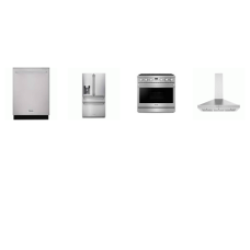 Thor Kitchen 4 Stainless : 36"W 6BRS GAS RANGE Convection Oven, Chimney Hood 350CFM, Dishwasher 46 dBA, Counter Depth French 4-DR Refrigerator Ext WD