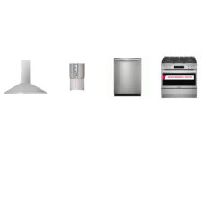 Frigidaire 4 STAINLESS : 36" 6BRS GAS RANGE CONVECTION OVEN, CHIMNEY HOOD, 47 dBA DW, COUNTER DEPTH 4-DR Refrigerator EX Ice Water Dispenser