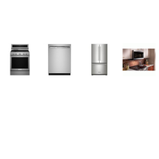 KitchenAid 4 STAINLESS : 5-Burner Gas Convection Range, 1.9CF OTR MW, Third Level Rack Dishwasher 39 dBA, 20 cu. ft. 36-Inch Width Counter-Depth French Door Refrigerator with Interior Dispense