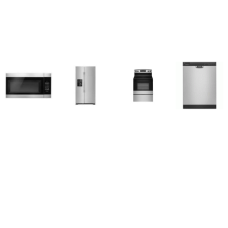 Amana 4 STAINLESS STEEL APPLIANCE PACKAGE : Smooth Top Electric Range Oven, 1.6CF OTR MW 300 CFM, 59 dBA Dishwasher, 33-inch Side-by-Side Refrigerator with Dual Pad External Ice and Water Dispenser