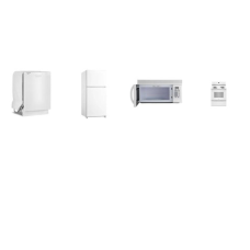 4 WHITE APPLIANCE PKG : ELECTRIC COIL RANGE OVEN, OTR MW, DISHWASHER, 20.5 cu. ft. Top Freezer Refrigerator