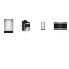 Maytag 4 STAINLESS : Electric Range Oven, OTR MW, 51 dB Dishwasher, French Door Bottom Mount Refrigerator Interior Water Dispenser Ice Maker