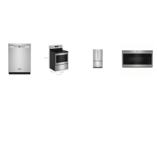 Maytag 4 STAINLESS : Electric Range Oven, OTR MW, 50 dB Dishwasher, French Door Bottom Mount Refrigerator Interior Water Dispenser Ice Maker