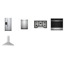 Whirlpool 5 STAINLESS STEEL PKG : 36" GAS COOKTOP, 36" CHIMNEY WALL HOOD, 51 dBA DW, 36"W SBS Refrigerator EXT WD, 30" SINGEL WALL OVEN Self-Cleaning