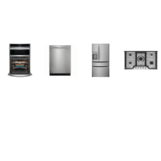 Frigidaire Gallery 4 Stainless : 36 Inch Gas Cooktop 5 Sealed Burners, 30 Inch Combination Electric Wall Convection Oven Microwave, Dishwasher 47 dBA, Counter-Depth French 4-Door Refrigerator Ext WD