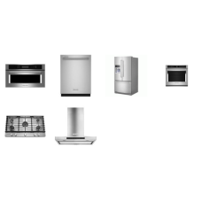 Kitchenaid 6 STAINLESS : 36 Inch Gas Cooktop, CHIMNEY HOOD, Single Wall True Convection Oven Air Fry, Built In Microwave Oven Convection, 44 DBA Dishwasher, FRENCH DR Refrigerator WD