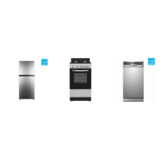 Element 3 STAINLESS APT SIZE APPLIANCE : 10.1 cu. ft. Top Freezer Refrigerator, 20" GAS RANGE OVEN, Blomberg 18" 52 dBA Dishwasher