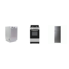 3 STAINLESS APT SIZE APPLIANCE : Element 21.3"W 7.4 cu. ft. Top Freezer Refrigerator, 20" GAS RANGE OVEN, AND AVANTI 18" Dishwasher