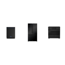 Thor Kitchen Gordon Ramsay 3 BLACK : 36 Inch Electric Range True Convection Air Fry Oven, Dishwasher 49 dBa INTERIOR LED, 20.3 cu ft French Door Counter Depth Refrigerator Ice Maker