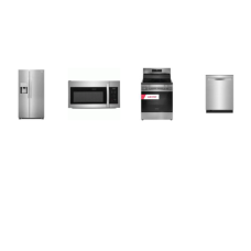 FRIGIDAIRE 4 STAINLESS PKG : ELECTRIC RANGE CONVECTION OVEN AIR FRY, 1.8CF OTR MW, Dishwasher 51 dBA STAINLESS INTERIOR, 26CF SBS FRIDGE EXT WD