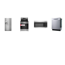 FRIGIDAIRE 4 STAINLESS PKG : ELECTRIC RANGE CONVECTION OVEN AIR FRY, 1.7CF OTR MW, Dishwasher 49dBA STAINLESS INTERIOR, 26CF SBS FRIDGE EXT WD