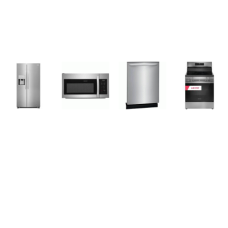 FRIGIDAIRE 4 STAINLESS PKG : ELECTRIC RANGE CONVECTION OVEN AIR FRY, 1.8CF OTR MW, Dishwasher 52dBA Energy Star, 26CF SBS FRIDGE EXT WD