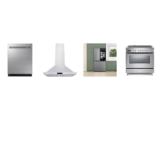4 STAINLESS : Verona Induction Range Convection Oven, 36 Inch Chimney Range Hood 600 CFM, AND SAMSUNG Counter Depth 4-Door Flex French Door Refrigerator AI Family Hub+ Beverage Center Dual Ice Maker, Dacor 42 dBA Dishwasher 