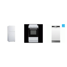 Element APT SIZE 3 WHITE APPLIANCE PKG : 20" SMOOTHTOP ELECTRIC RANGE OVEN, 18" DISHWASHER, 24" 10.1CF Top Freezer Refrigerator 