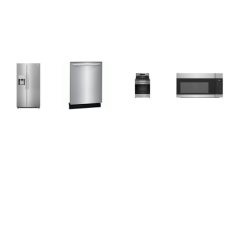Frigidaire 4PCS STAINLESS : Gas Range Convection Oven Air Fry, 1.7CF OTR MW, Dishwasher 52dba, SIDE BY SIDE Refrigerator External Ice/Water Disp