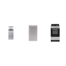 APT SIZE 3 STAINLESS STEEL APPLIANCE PKG : Element 20"W Gas Range Oven, Avanti 18"W Built-in Dishwasher, Avanti 21.75"W Refrigerator, 7.3 cu. ft