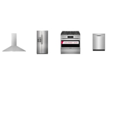 Frigidaire 4 STAINLESS : 36" Gas Range Convection Oven Air Fry, 36" Canopy Wall-Mount Hood 400 CFM, 24" Stainless Tub Built-In Dishwasher 51 dBA, 22 Cu. Ft. 36" Counter Depth Side by Side Refrigerator