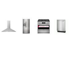 Frigidaire 4 STAINLESS : 36" Gas Range Convection Oven 6 Burners Air Fry, 36" Canopy Wall-Mount Hood 400 CFM, Dishwasher 51dBA, Counter Depth Side by Side Refrigerator