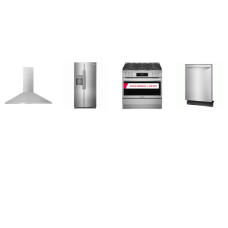 Frigidaire 4 STAINLESS : 36" Gas Range Convection Oven 6 Burners Air Fry, 36" Canopy Wall-Mount Hood 400 CFM, Dishwasher 51dBA, Counter Depth Side by Side Refrigerator