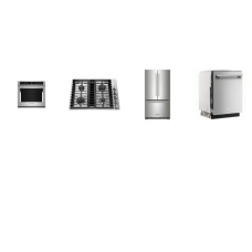 KitchenAid 4 Stainless :  30" Single Wall Ovens Air Fry, 30" Gas Downdraft Cooktop, Dishwasher 44 dBA, Counter-Depth French Door Refrigerator with Interior Dispense