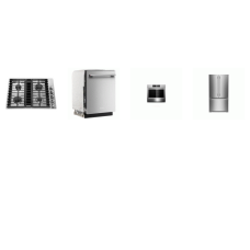 KitchenAid 4 Stainless :  30" Single Wall Ovens Air Fry ven-Heat True Convection, 30" 4 Burner Gas Downdraft Cooktop, Dishwasher 44 dBA, Counter-Depth French Door Refrigerator Interior Dispense