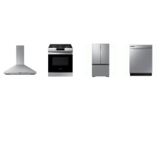 Samsung 4 Stainless : Slide-in Gas Range Self Clean Oven, OTR MW, 53 dBA Dishwasher, 32 cu. ft. 3-Door French Door Refrigerator Dual Auto Ice Maker