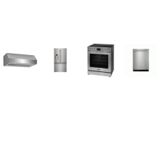 Frigidaire Professional 4 Stainless : 30" Electric Slide In Range Convection Oven Air Fry, Under Cabinet Range Hood 400 CFM ,  Dishwasher 45 dBA, 23 Cu. Ft. Counter-Depth French Door Refrigerator WD