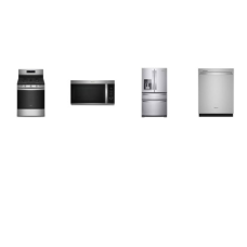 Whirlpool 4 Fingerprint Resistant STAINLESS : 5 Burners Gas Range Convection Oven Air Fry, 1.9 cu. ft Over the range Microwave, Dishwasher 41 dBA, French 4-Door Bottom Mount Refrigerator Exterior Ice and Water