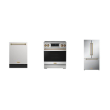 Thor Kitchen Gordon Ramsay 3 Stainless W/Bronze Handles & Logo PKG : 30 Inch Professional Electric Range Oven, Dishwasher 49 dBa, 36 Inch 20.3 cu ft French Door Counter Depth Refrigerator Ice Maker